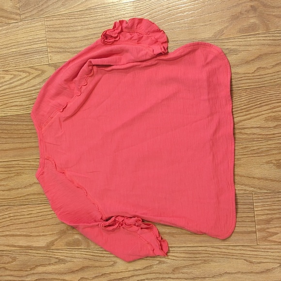 Soft Surroundings pink tunic blouse 3/4 ruffle sleeves French Terry size MP - Picture 2 of 2